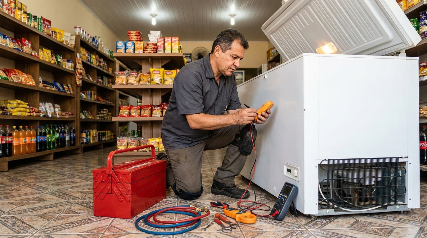 Recarga de gás refrigerante em freezer em atendimento em Vitória da Conquista‑BA